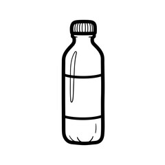 A simple black and white line art illustration of an empty plastic bottle with a screw cap, perfect for design elements or icons.