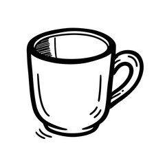 A charming hand-drawn illustration captures the simple elegance of a classic ceramic coffee cup, perfect for morning beverages and cozy moments.