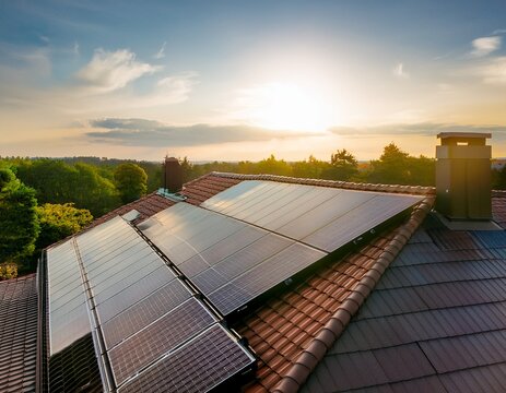 solardach auf einem haus solaranlage auf dem dach angebracht zur okostrom gewinnung