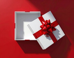 White Gift Box with Red Ribbon on Dark Background. Generative Image