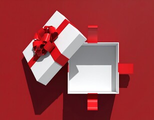White Gift Box with Red Ribbon on Dark Background. Generative Image
