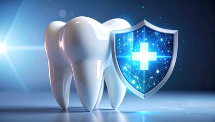 A vibrant image showcasing a luminous tooth next to a gleaming shield, symbolizing the crucial link between oral well-being and dental protection.