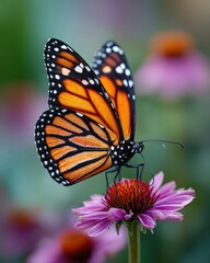Fototapeta premium Vibrant monarch butterfly macro shot on colorful background
