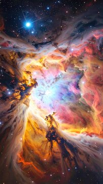 Orion Nebula: A Stunning Cosmic Cloudscape - Vibrant Colors and Stellar Nursery in Deep Space