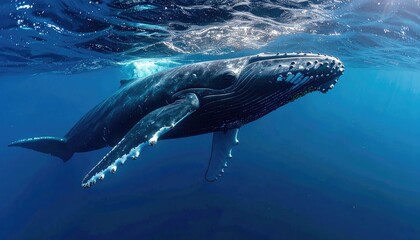 Majestic Humpback Whale Underwater: A Stunning Ocean Portrait of Marine Life and Natural Beauty in Deep Blue Waters