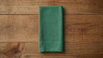 Fototapeta premium Green napkin on wooden surface