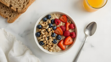Healthy Oatmeal Bowl with Strawberries, Blueberries and Banana Cutout Image