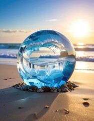 Reflections of Paradise: A Stunning Glass Orb Captures a Beach Sunset's Beauty - Ocean Photography