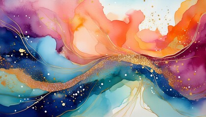abstract watercolor with glitter a close up view captures a dreamy combination of watercolor and scattered glitter offering a visually captivating display of artistic expression