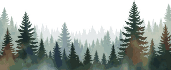 Seamless Christmas tree border hand drawn watercolor. Decorative hand painted repeating Winter holiday design for Christmas decoration, banners, ribbons, greeting cards, digital scrapbooking