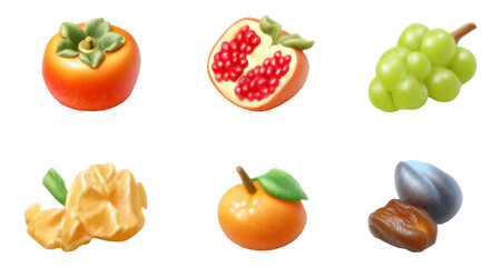 Fresh Fruit Collection with Persimmons, Pomegranates, Grapes, and More on a Transparent Background