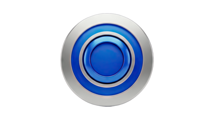Blue Button with Silver Rim on White Background