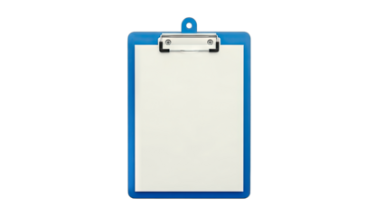 Blue Clipboard with Blank Paper Isolated on White Background