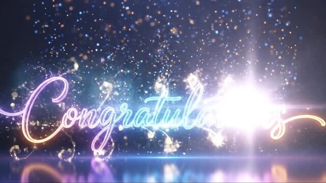 Sparkling Neon Congratulations with Dynamic Light Effects Celebrating Success and Achievement in a