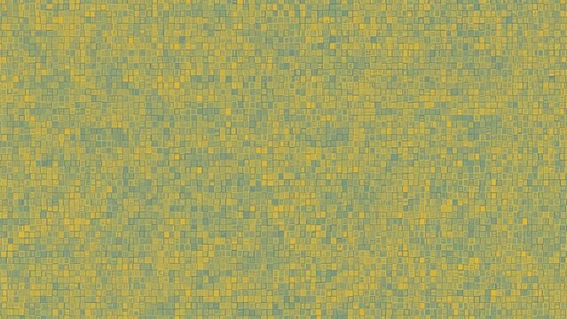A mosaic pattern of small yellow and green squares forming a pixelated design.