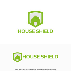 Green House Shield Logo Design for Security and Protection.