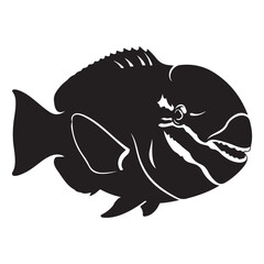 Silhouette of a vibrant fish with sharp fins and an open mouth, marine life