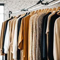 Obraz premium fashionable collection of neutral and dark colored shirts on hangers