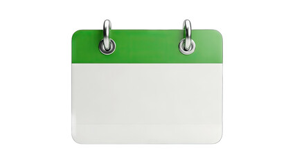 Blank Calendar with Green Top and Silver Rings on White Background