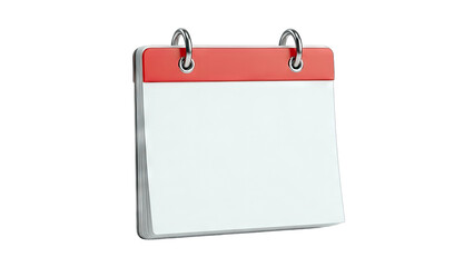 Blank Calendar with Red Top on White Background