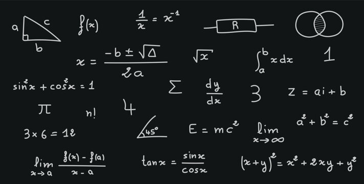 Mathematics and Physics Symbols and Formulas Background.