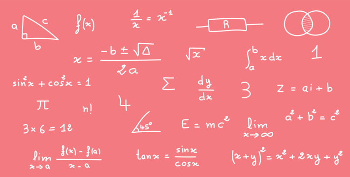 Mathematics and Physics Symbols and Formulas Background.