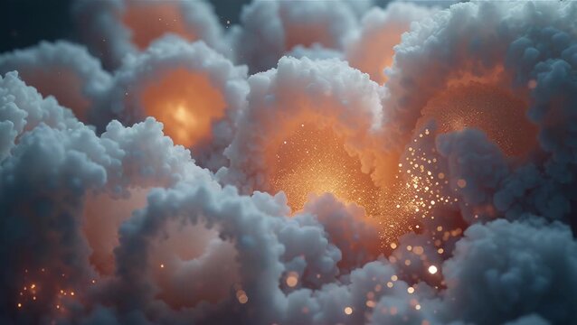 Ethereal Cloud Formation with Glowing Particles and Illuminated Patterns