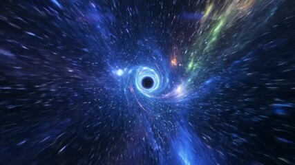 Futuristic hyperspace flight through a luminous cosmic wormhole and black hole vortex - Powered by Adobe