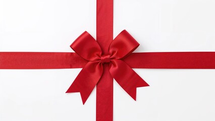 Gift wrapping with a red bow and ribbon on white paper. Christmas or celebration theme. Festive decoration and gift presentation. The concept of gift wrapping and holiday festivity.