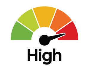 High Risk Gauge Icon &ndash; Red Five-Segment Meter with Needle &ndash; High Quality Vectorial Stock Image