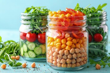 Fresh Vegetables Preserved in Glass Jars Healthy Food