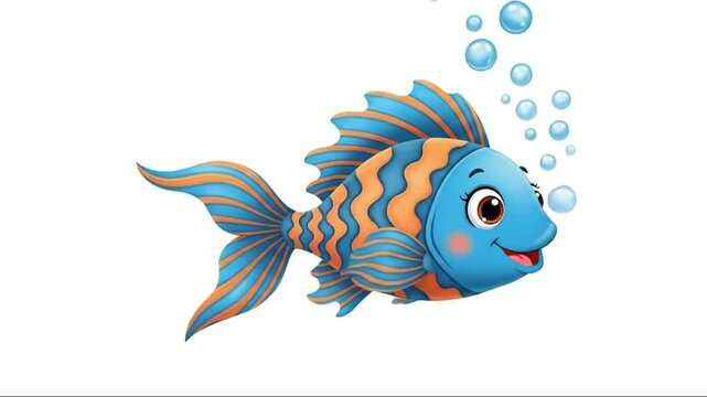 Animated colorful fish cartoon swimming underwater with bubbles in a playful scene