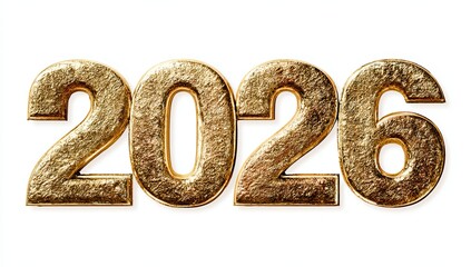 Gold colored number 2026 shaped with a smooth metallic texture