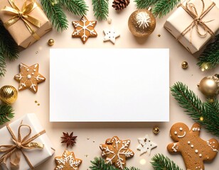 Merry Christmas greeting template with festive holiday atmosphere. Features elegant Christmas decorations, seasonal elements, and warm winter colors. Suitable for greeting cards, posters, banners, soc