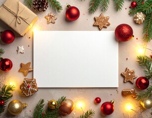 Merry Christmas greeting template with festive holiday atmosphere. Features elegant Christmas decorations, seasonal elements, and warm winter colors. Suitable for greeting cards, posters, banners, soc