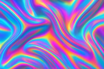 Obraz premium Colorful digital render showing bright holographic folds and metallic reflections forming a shimmering fabric background
