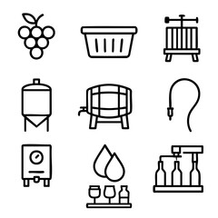 Fototapeta premium Wine Production Process Line Icons Set