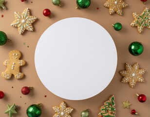 Merry Christmas greeting template with festive holiday atmosphere. Features elegant Christmas decorations, seasonal elements, and warm winter colors. Suitable for greeting cards, posters, banners, soc