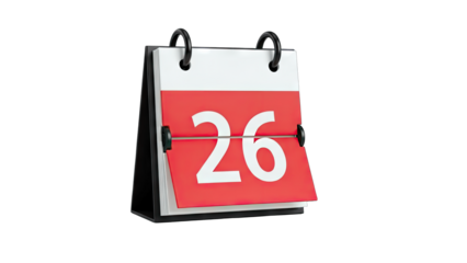Calendar displaying the date 26 on a white background.