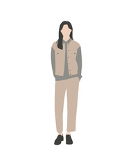 Flat vector people and illustration, woman with casual outfit