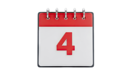 Calendar Showing Date 4 on White Background