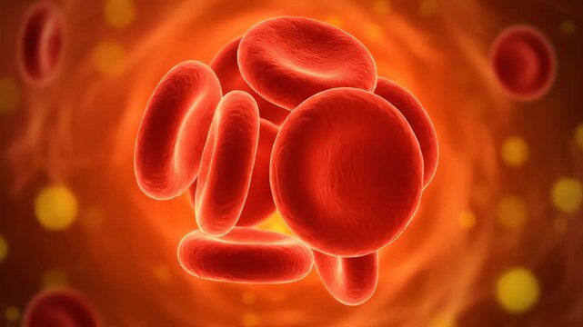 Close up medical animation of red blood cells clustering together within a blood vessel, a scientific visualization of the human circulatory system.