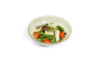 Gourmet Seafood Salad with Sliced Calamari, Cherry Tomatoes, and Mixed Greens