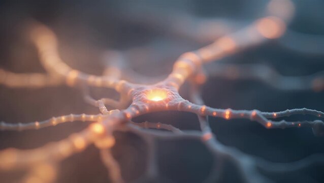 Detailed Neuron Structure with Glowing Synaptic Connections