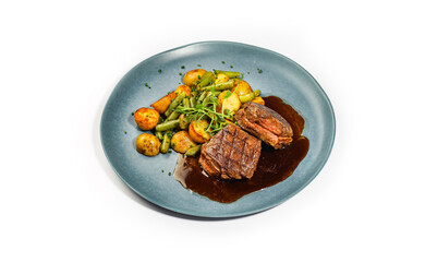 Gourmet Fried Potatoes and Beef Strips with Mushrooms and Dill