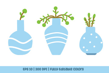 Modern Vase Vector Clipart Bundle with Mini Houseplants. Suitable for clip art, stickers, flat design illustration, etc