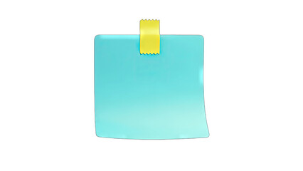 Blue Sticky Note Attached with Yellow Tape on White Background