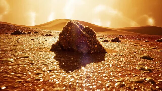 Sunstone Desert Rocks Shimmering With Mica Sand Glows Under Warm Light