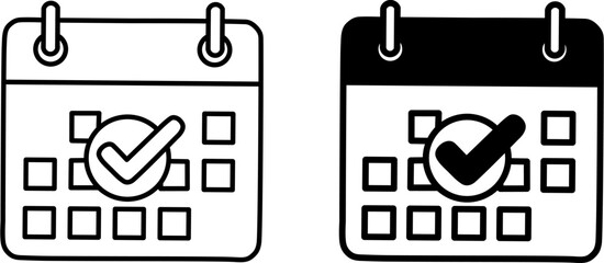 Calendar checklist icon. Outline and solid simple linear vector.