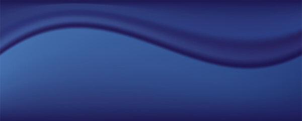 Navy blue silk satin. Silky shiny fabric. Dark luxury background with space for design. Banner. Wide. Long. Panoramic. Template. Empty. Flat lay, top view table. vectorEps10